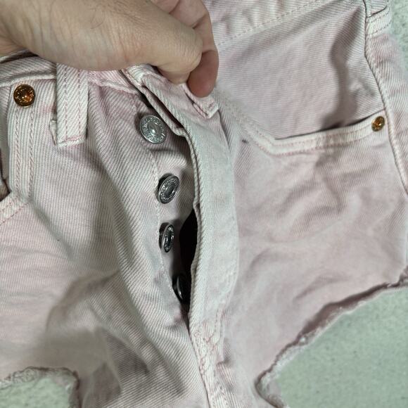 Levis 501 Denim Shorts Womens sz 24 Waist Pink Button Fly Cut Off Raw Hem - Picture 5 of 15
